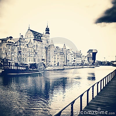 Gdansk architecture. Artistic look in vintage cyanotype style. Stock Photo