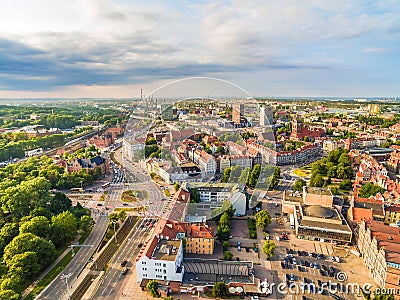 Gdansk - downtown from the bird`s eye view. Gdansk city landscape with horizon. Stock Photo