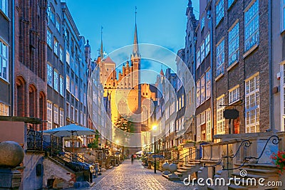 Gdansk. Mariacka street at night. Stock Photo