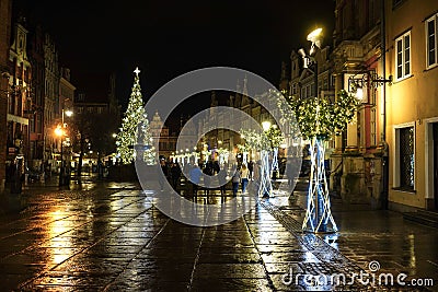 Gdansk, Poland - December 13, 2018: Christmas decorations in the old town of Gdansk , Poland Editorial Stock Photo