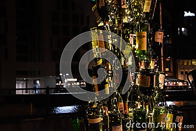 Gdansk, Poland - 24 of january 2020 - christmas tree made with bottles of alcohol Editorial Stock Photo