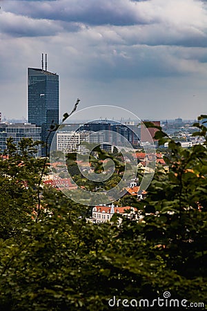 Beautiful cloudy panorama of Gdansk city and skyscrapers and corporate buildings at Oliwa district Editorial Stock Photo