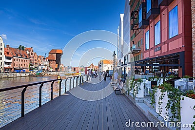 Gdansk, Poland - June 2, 2019: Architecture of the old town in Gdansk at Motlawa river, Poland. Gdansk is the historical capital Editorial Stock Photo