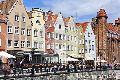 Long Embankment street; boulevards on the Motlawa River, Gdansk, Poland Editorial Stock Photo