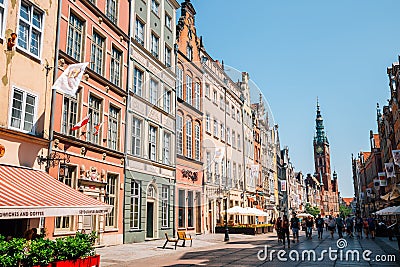 Old town buildings and Town Hall at Dlugi Targ street in Gdansk, Poland Editorial Stock Photo