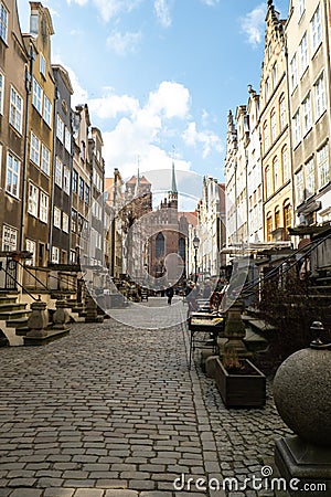 Gdansk Poland - May 2022 Mariacka Street - Ulica Mariacka on the old town. Old architecture historical place. Travel Editorial Stock Photo