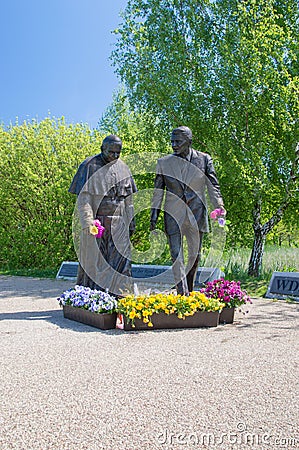 Gdansk, Poland - May 22, 2017: Monument of Pope John Paul II and President Ronald Regan at Ronald Regan Park in Gdansk-Przymorze. Editorial Stock Photo