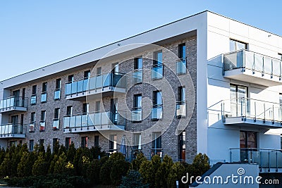 Gdansk Poland May 2022 New apartment building Home for rent. Apartments for sale. Sign in front of new home Editorial Stock Photo