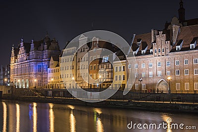 Gdansk, Poland, night, historic waterfront houses Editorial Stock Photo