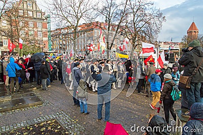 Crowd near Jan III Sobieski Monument at National Independence Day in Gdansk in Poland. Celebrates 99th anniversary of independence Editorial Stock Photo