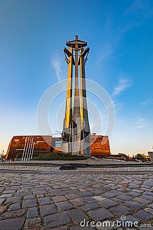 Beautiful and high monument to the Fallen Shipyard Workers 1970 standing in front of European Editorial Stock Photo