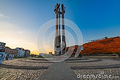Beautiful and high monument to the Fallen Shipyard Workers 1970 standing in front of European Editorial Stock Photo