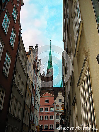 Gdansk, Poland - 29 September 2012: View of beautiful houses on the street in the city center Editorial Stock Photo