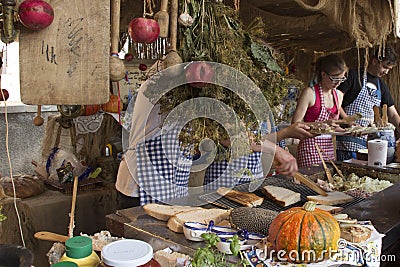 Market in the old part of Gdansk with many happy people on the street, nice summer dayK Editorial Stock Photo