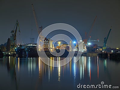 Gdansk shipyard at night Stock Photo