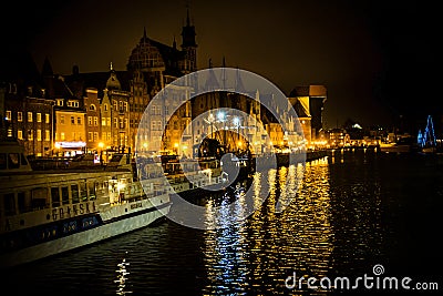 Gdansk waterfront after nightfall in northern Poland Editorial Stock Photo