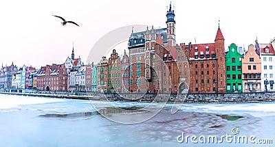 Gdansk winter panorama, view on Mariacka Gate from the Motlawa Stock Photo