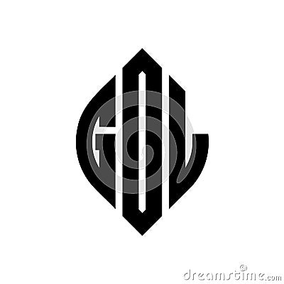 GDL circle letter logo design with circle and ellipse shape. GDL ellipse letters with typographic style. The three initials form a Vector Illustration