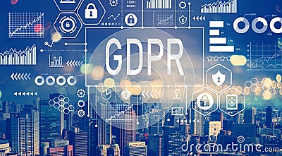 GDPR with aerial view of city skylines Stock Photo