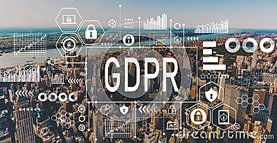 GDPR with aerial view of NY skyline Stock Photo