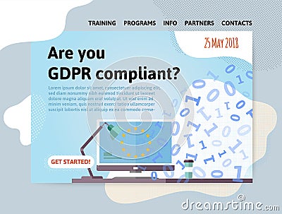 GDPR compliance. General Data Protection Regulation. Office enviroment with digital data background. Are you compliant Vector Illustration