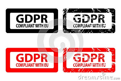 GDPR compliant with EU - rubber stamp Vector Illustration