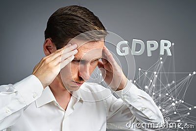 GDPR concept image. General Data Protection Regulation, the protection of personal data in European Union. Young man Stock Photo