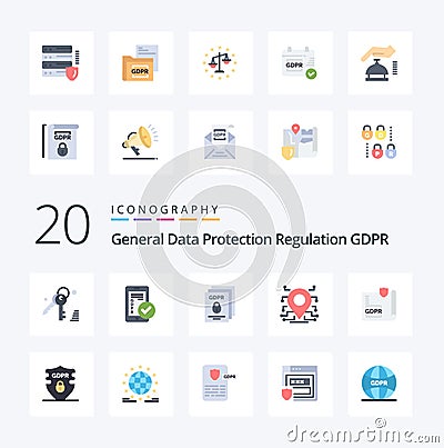 20 Gdpr Flat Color icon Pack like document secure data processor secure Vector Illustration