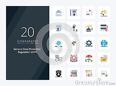 20 Gdpr Flat Color icon for presentation Vector Illustration