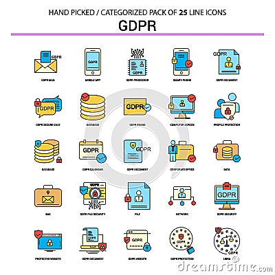 GDPR Flat Line Icon Set - Business Concept Icons Design Vector Illustration