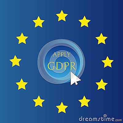 Word abbreviation GDPR, apply button with mouse white pointer Vector Illustration