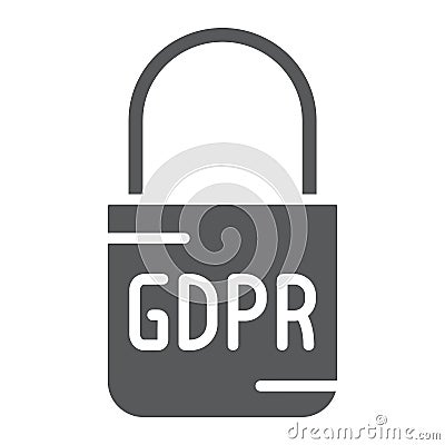 Gdpr lock glyph icon, access and secure, padlock sign, vector graphics, a solid pattern on a white background. Vector Illustration
