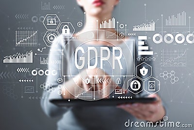 GDPR with woman using a tablet Stock Photo