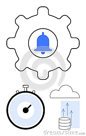Notification Settings with Cloud Sync and Timer for Efficient Time Management Vector Illustration