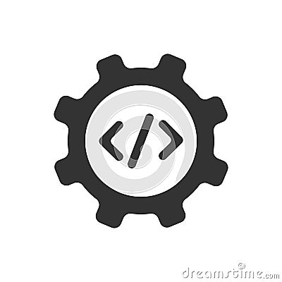 Gear and code icon. Develope software symbol. Sign java technology vector Vector Illustration