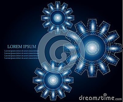 Gear, polygon, blue stars 3 Vector Illustration