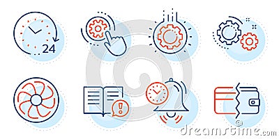 Gear, Cogwheel settings and Facts icons set. 24 hours, Payment methods and Time management signs. Vector Vector Illustration