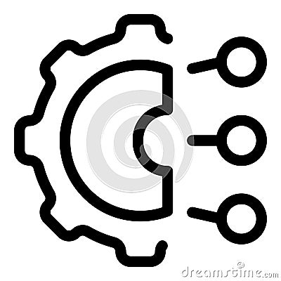 Gear connecting with three dots representing data synchronization process Vector Illustration