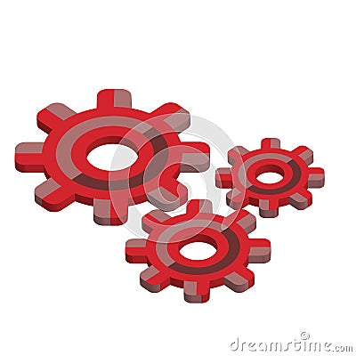 Gear 3d sign simple icon in red and gray color. Gear vector icon. symbol top view of 3D illustration. Business process and working Vector Illustration
