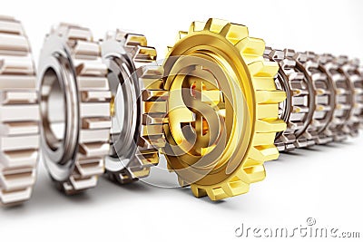 Gear dollar on a white background 3D illustration, 3D rendering Cartoon Illustration