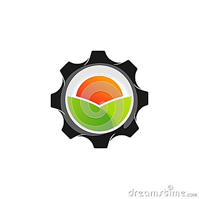 Gear Farm logo design vector template. Farm logo concept Stock Photo