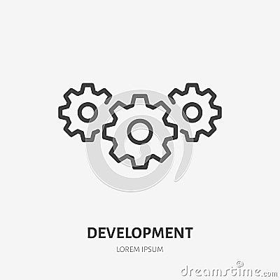 Gear flat line icon. Vector thin sign of cogwheel, workflow concept, business logo. Machine engine outline illustration Vector Illustration