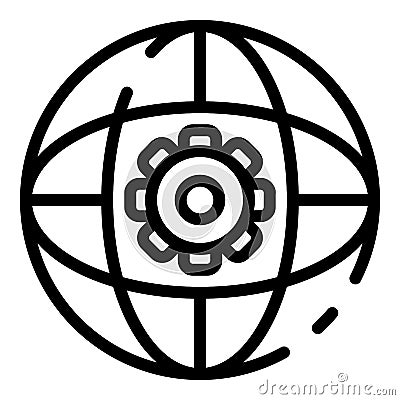 Gear global icon, outline style Vector Illustration