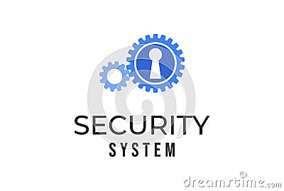 Gear Gog Driven with Keyhole for Secure Security Setting System Logo Vector Illustration