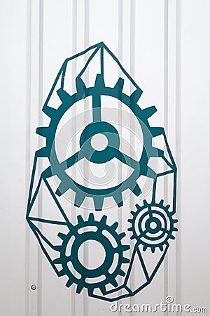 Gear hand drawn mechanism on gray wall Stock Photo