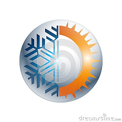 Gear Hot and cold round sign logo. Temperature balance icon. Sun Vector Illustration