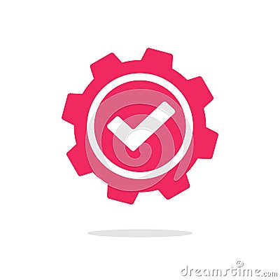 Gear icon with check mark as completed update settings vector or cog wheel checkmark as setup executed change graphic pictogram Vector Illustration