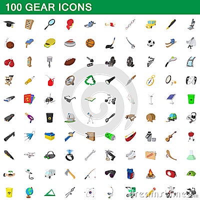 100 gear icons set, cartoon style Vector Illustration