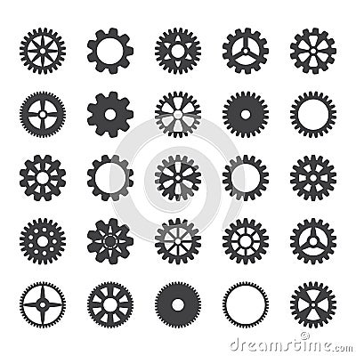 Gear icons set. Vector transmission cog wheels and gears isolated on white background Cartoon Illustration