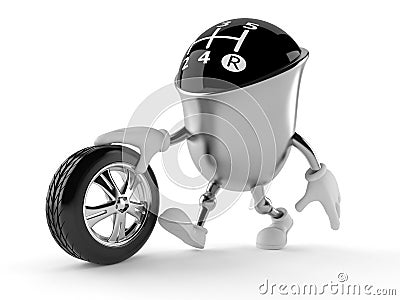 Gear knob character with car tire Stock Photo